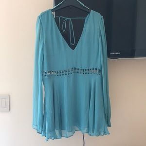 The Jetset Diaries teal semi sheer mini dress or top